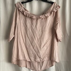 Never A Wallflower Blush Pink Ruffle Blouse Viscose Silk Spandex Small